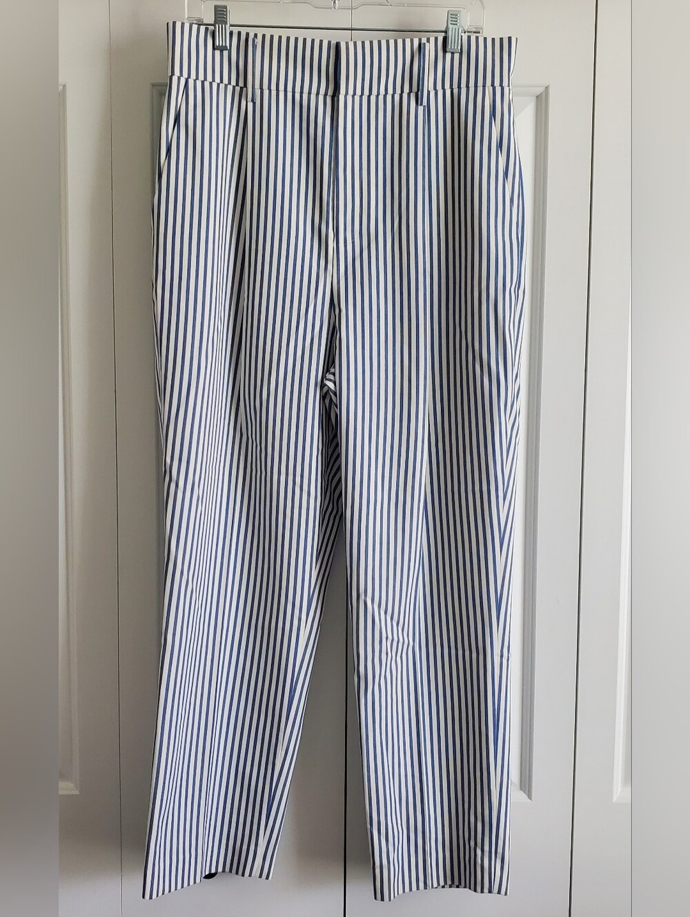 Women's Antonio Melani Wide Leg Pants Blue White Stripe Cotton Blend Pants Sz 12